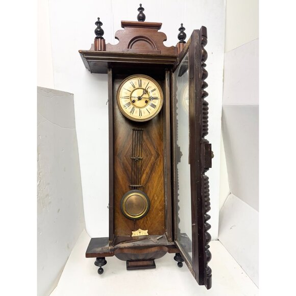 Antique Victorian Wood Pendulum Wall Clock - Picture 6 of 11